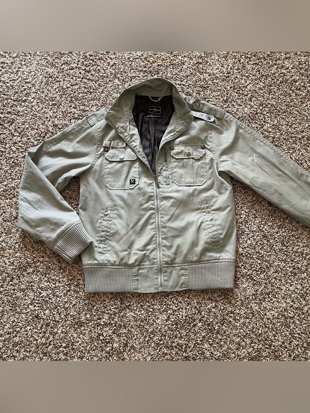 Marc Ecko Cut & Sew Gray Coat Bomber Jacket Men's Size‎ S Double Pockets Y2K